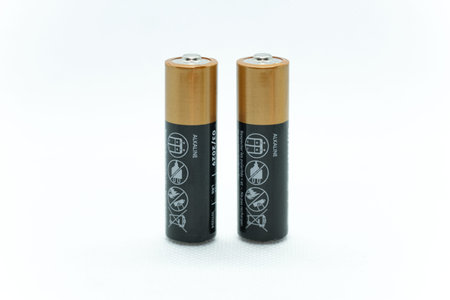 Couple of Alkaline battery on white isolated background,electric power