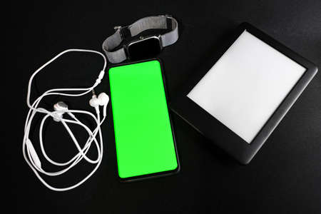 Bunch of hi tech devices on blackの写真素材