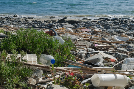 Marine sea ecosystem contaminated with plastic debris pollution,environmental wasteの写真素材