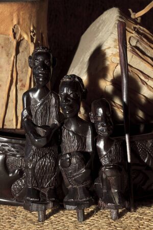 Fagnano Olona (VA), Italy - June 30, 2017: African art and sculptures made of ebony wood carving.のeditorial素材