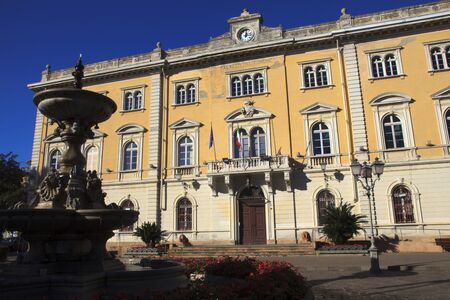 Alassio (SV), Italy - February 15, 2017: LibertÃ  square at Alassio, Riviera dei Fiori, Savona, Liguria, Italy.のeditorial素材