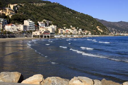 Laigueglia (SV), Italy - February 15, 2017: Laigueglia beach, Riviera dei Fiori, Savona, Liguria, Italy.のeditorial素材