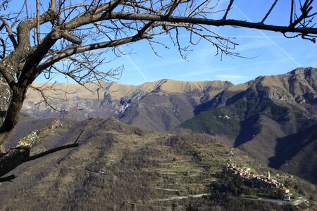 Triora (IM), Italy - February 15, 2017: View from The witches village of Triora, Imperia, Liguria, Italy.のeditorial素材