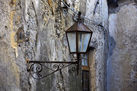 Triora (IM), Italy - February 15, 2017: An old lamp in The witches village of Triora, Imperia, Liguria, Italy.のeditorial素材