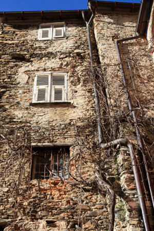 Triora (IM), Italy - February 15, 2017: Old houses details in The witches village of Triora, Imperia, Liguria, Italy.のeditorial素材