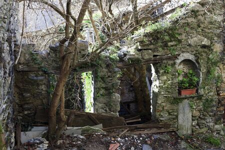 Triora (IM), Italy - February 15, 2017: An old house in the witches village of Triora, Imperia, Liguria, Italy.のeditorial素材