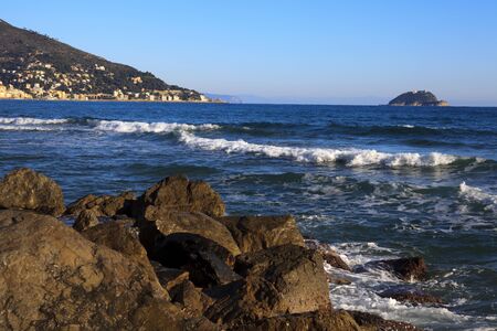 Alassio (SV), Italy - February 15, 2017: View of Alassio sea, Riviera dei Fiori, Savona, Liguria, Italy.のeditorial素材