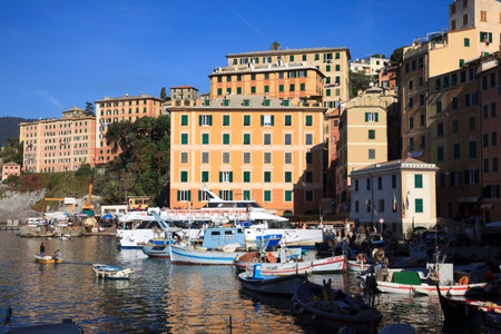 Camogli (GE), Italy - June 01, 2017: The fishing village of Camogli, Gulf of Paradise, Portofino National Park, Genova, Liguria, Italyのeditorial素材