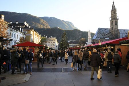 Bolzano (BZ), Italy - December 01, 2019: Christmas market square, Bolzano, Alto Adige, Italyのeditorial素材