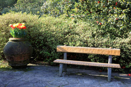 Verbania (VCO), Italy - April 01, 2017: A banch in Villa Taranto botanical gardens, Verbania, Piedmont, Italyのeditorial素材