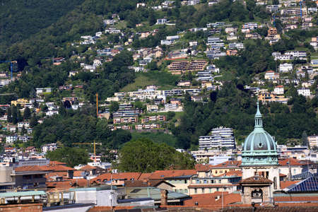Lugano / Switzerland - June 01, 2019: Lugano lake view from San Lorenzo Church, Lugano, Switzerland, Europeのeditorial素材