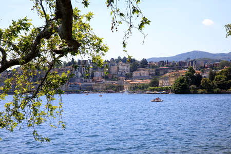Lugano / Switzerland - June 01, 2019: Lugano lake view, Lugano, Switzerland, Europeのeditorial素材