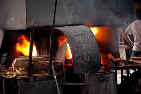 Algaida Es Pla, Majorca / Spain - August 25, 2016: The furnace at handmade glass manufacturing factory Guardiola, Algaida Es Pla, Mallorca, Balearic Islands, Spain.のeditorial素材