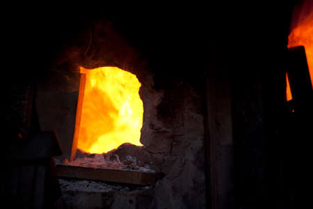 Algaida Es Pla, Majorca / Spain - August 25, 2016: The furnace at handmade glass manufacturing factory Guardiola, Algaida Es Pla, Mallorca, Balearic Islands, Spain.のeditorial素材