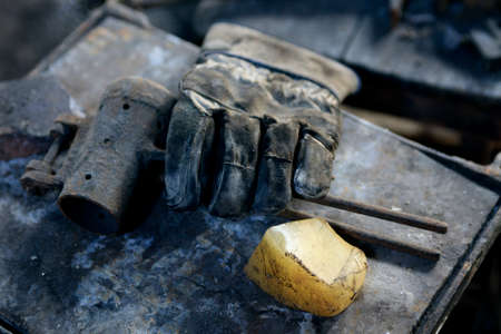 Algaida Es Pla, Majorca / Spain - August 25, 2016: Tools for glass working at handmade glass manufacturing factory Guardiola, Algaida Es Pla, Mallorca, Balearic Islands, Spain.のeditorial素材