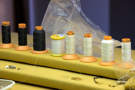 Manacor ( Mallorca ), Spain - August 10, 2016: A wire necklace in a factory shop in Manacor where are make the famous Majorica pearls, Mallorca, Balearic Islands, Spain.のeditorial素材