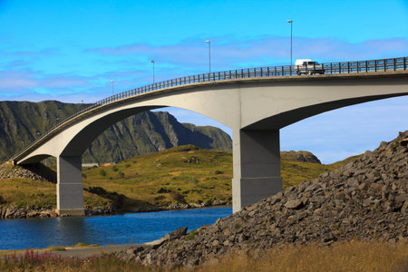 Lofoten Islands / Norway - August 30, 2017: A typical Bridge in Lofoten Islands, Nordland, Norway, Scandinavia, Europeのeditorial素材