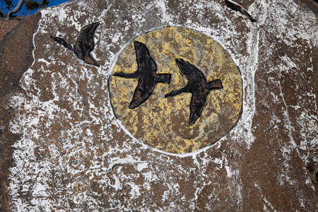 Lofoten Islands / Norway - August 28, 2017: Painting ducks on rock, Lofoten Islands, Nordland, Norway, Scandinavia, Europeのeditorial素材