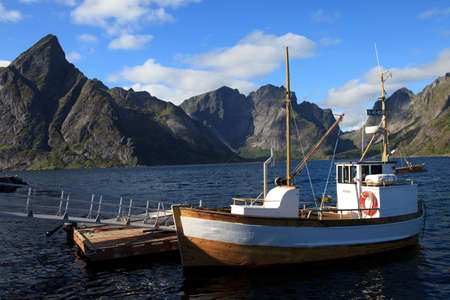 Lofoten Islands / Norway - August 30, 2017: Fishing boats in Reine harbor, Lofoten Islands, Nordland, Norway, Scandinavia, Europeのeditorial素材