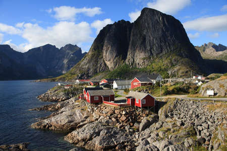 Lofoten Islands / Norway - August 30, 2017: Picturesque fishing village by fjord, Lofoten Islands, Nordland, Norway, Scandinavia, Europeのeditorial素材