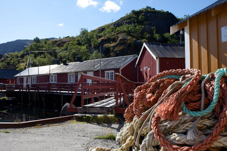 Lofoten Islands / Norway - August 30, 2017: Nusfjord houses, Lofoten Islands, Nordland, Norway,...