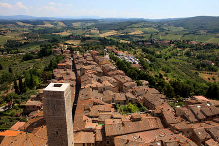 San Gimignano (SI), Italy - April 10, 2017: View of San Gimignano from the top of the tower, Siena, Tuscany, Italyのeditorial素材