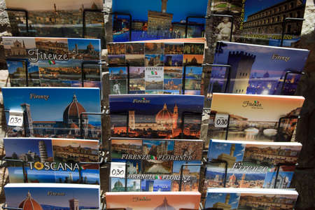 Firenze, Italy - April 21, 2017: Postcards in a gift shop, Florence, Firenze, Tuscany, Italyのeditorial素材