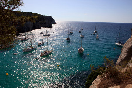 Macarella, Menorca / Spain - June 25, 2016: Cala Macarella bay, Menorca, Balearic Islands, Spain
