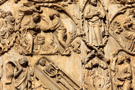 Orvieto (TR), Italy - May 10, 2016: A particular of Orvieto cathedral facade, Terni, Umbria, Italy