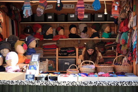 Lubiana / Slovenia - December 8, 2017: Typical hat in Lubiana market, Lubiana, Sloveniaのeditorial素材