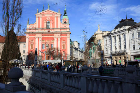 Lubiana / Slovenia - December 8, 2017: View of Lubiana centre, Lubiana, Sloveniaのeditorial素材