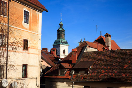 Skofja Loka / Slovenia - December 8, 2017: View of the houses in Skofja Loka village, Sloveniaのeditorial素材