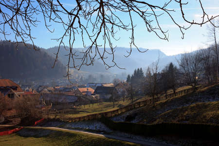 Skofja Loka / Slovenia - December 8, 2017: Landscape view from the castle in Skofja Loka village, Sloveniaのeditorial素材