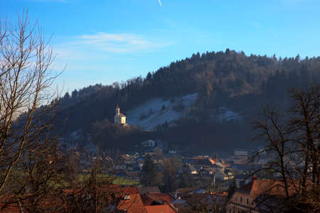 Skofja Loka / Slovenia - December 8, 2017: The hill near Skofja Loka village, Sloveniaのeditorial素材