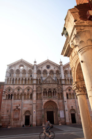 Ferrara (FE), Italy - June 10, 2017: Facade of San Giorgio's cathedral, Ferrara, Emilia Romagna,...
