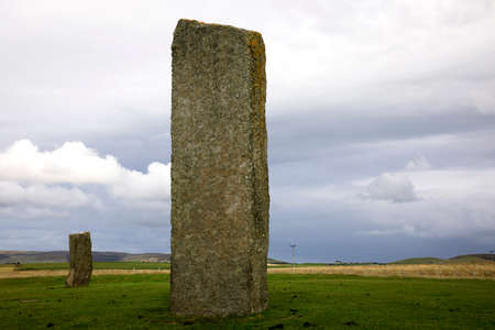 Stennessl - Orkney (Scotland), UK - August 06, 2018: Standing Stones of Stenness, Neolithic megaliths in the island of Mainland, Orkney, Scotland, Highlands, United Kingdomのeditorial素材
