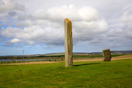Stennessl - Orkney (Scotland), UK - August 06, 2018: Standing Stones of Stenness, Neolithic megaliths in the island of Mainland, Orkney, Scotland, Highlands, United Kingdomのeditorial素材