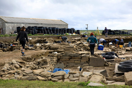 Brodgar - Orkney (Scotland), UK - August 06, 2018: Ness of Brodgar archaeological site, Orkney,...