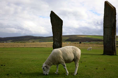 Stennessl - Orkney (Scotland), UK - August 06, 2018: Standing Stones of Stenness, Neolithic megaliths in the island of Mainland, Orkney, Scotland, Highlands, United Kingdomのeditorial素材