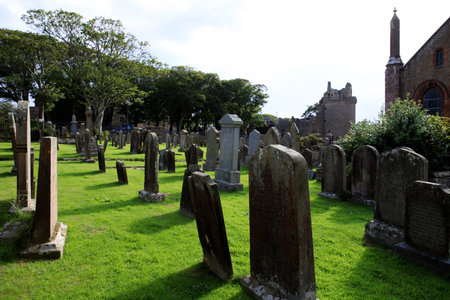 Kirkwall - Orkney (Scotland), UK - August 07, 2018: 12th century Romanesque Saint Magnus cathedral...