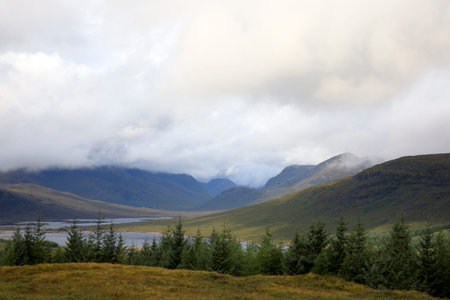 Skye Island (Scotland), UK - August 15, 2018: Typical landscape of Scotland, Isle of Skye, Inner Hebrides, Scotland, United Kingdomのeditorial素材