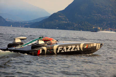 Stresa (VCO), Italy - October 04, 2009: A racing boat at World Offshore Powerboat Championship, Stresa, VCO, Piedmont, Italy.のeditorial素材
