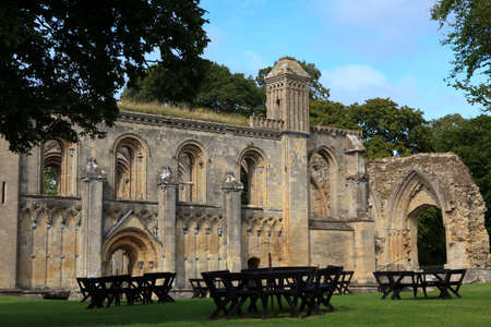 Glastonbury (England), UK - August 07, 2015: Glastonbury abbey park and ruins, Somerset, United Kingdom.のeditorial素材