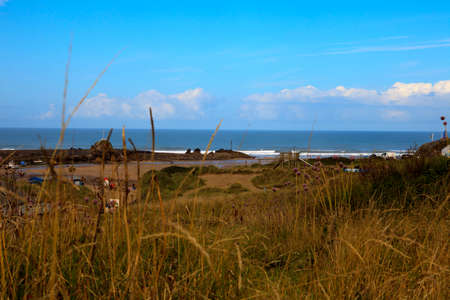 Bude (England), UK - August 08, 2015: Crooklets beach, Bude, Cornwall, United Kingdom.のeditorial素材