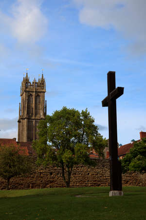 Glastonbury (England), UK - August 07, 2015: Glastonbury abbey park and ruins, Somerset, United Kingdom.のeditorial素材