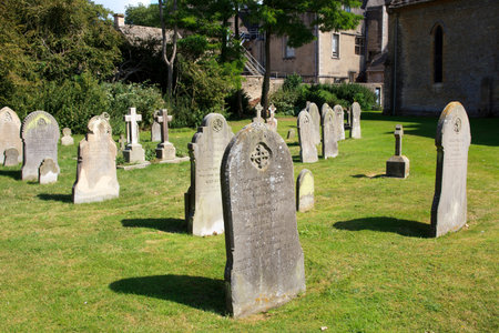 Bibury (England), UK - August 05, 2015: The cemetery in Bibury village, Gloucestershire, England,...