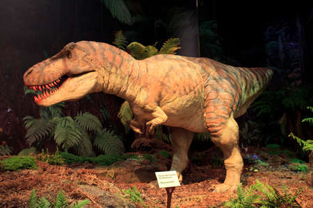 St. Austell (England), UK - August 14, 2015: Dinosaurs in Eden Project garden, St. Austell, Cornwall, England, United Kingdom.のeditorial素材