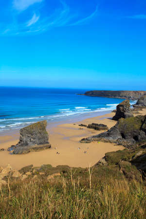 Bedruthan Steps (England), UK - August 13, 2015: Bedruthan Steps beach and coast, Cornwall, United Kingdom.のeditorial素材