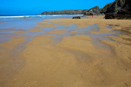 Bedruthan Steps (England), UK - August 13, 2015: Bedruthan Steps beach and coast, Cornwall, United Kingdom.のeditorial素材