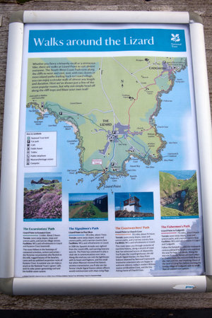 Lizard (England), UK - August 16, 2015: Lizard Peninsula map, Cornwall, England, United Kingdom.
